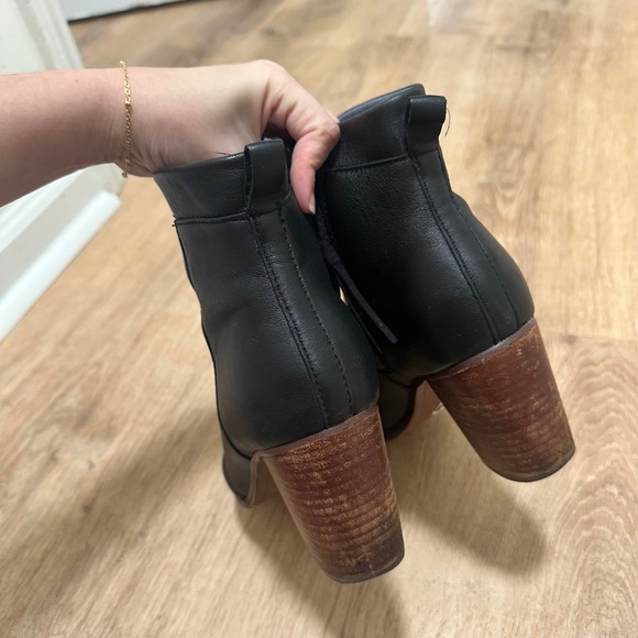 TOMS | Women's Black Leather Lunata Mid Block Heeled Ankle Boots - Picture 6 of 8